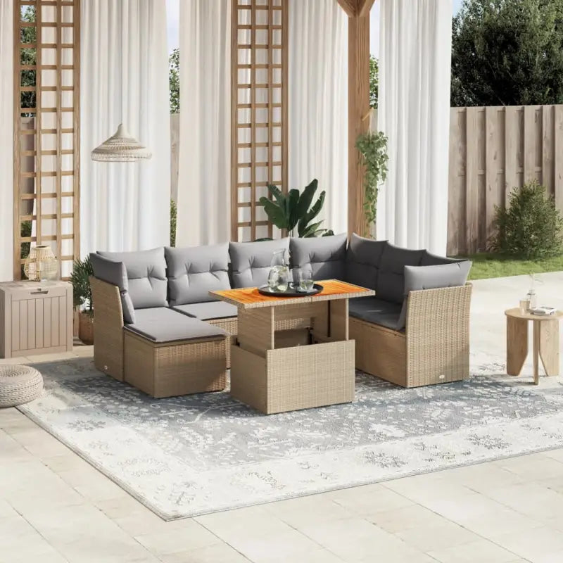 Lounge tuinset met beige materiaal en gepoedercoat staal Afmetingen - beige en lichtgrijs / 3x midden + 3x hoek