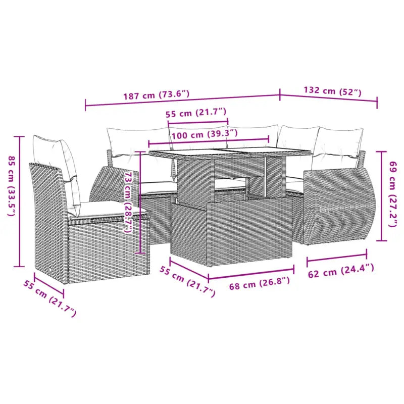 Lounge tuinset met beige materiaal en gepoedercoat staal afmetingen - Tuinsets