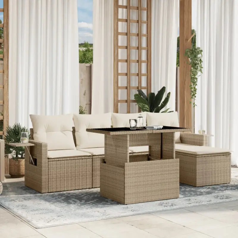 Lounge tuinset met beige materiaal en gepoedercoat staal afmetingen - beige en crèmekleurig / zonder opbergruimte