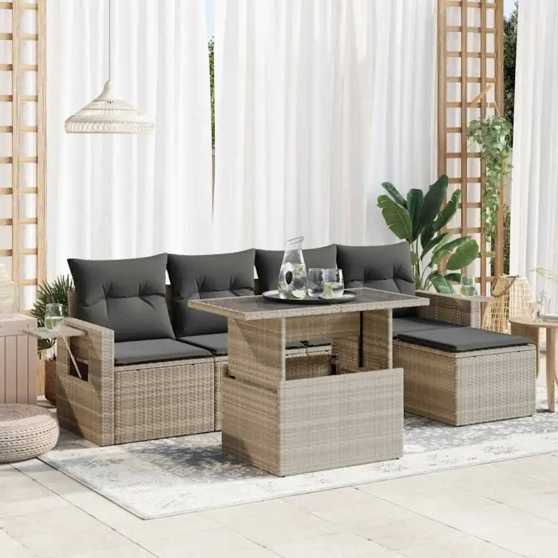 Lounge tuinset met beige materiaal en gepoedercoat staal afmetingen - Lichtgrijs / met opbergruimte - Tuinsets