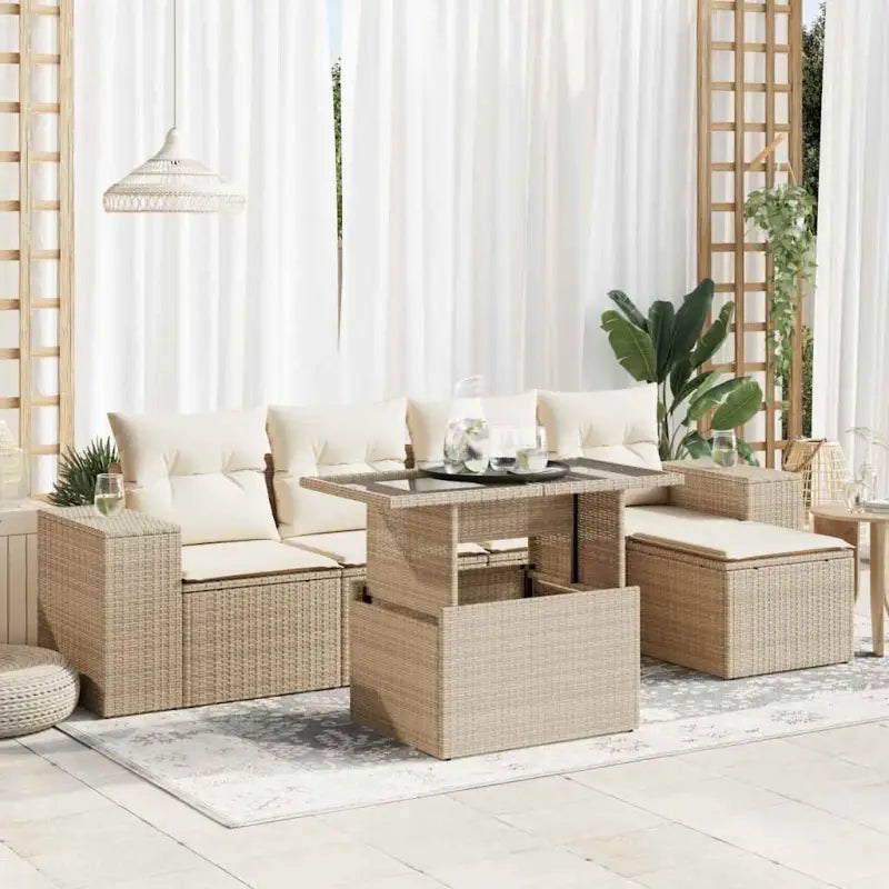 Lounge tuinset met beige materiaal en gepoedercoat staal afmetingen - beige en crèmekleurig / met opbergruimte