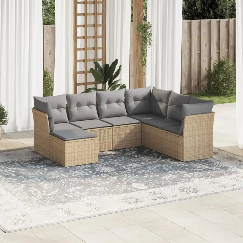 Lounge tuinset met beige materiaal en gepoedercoat staal afmetingen - Beige en grijs / Met tafel - Tuinsets