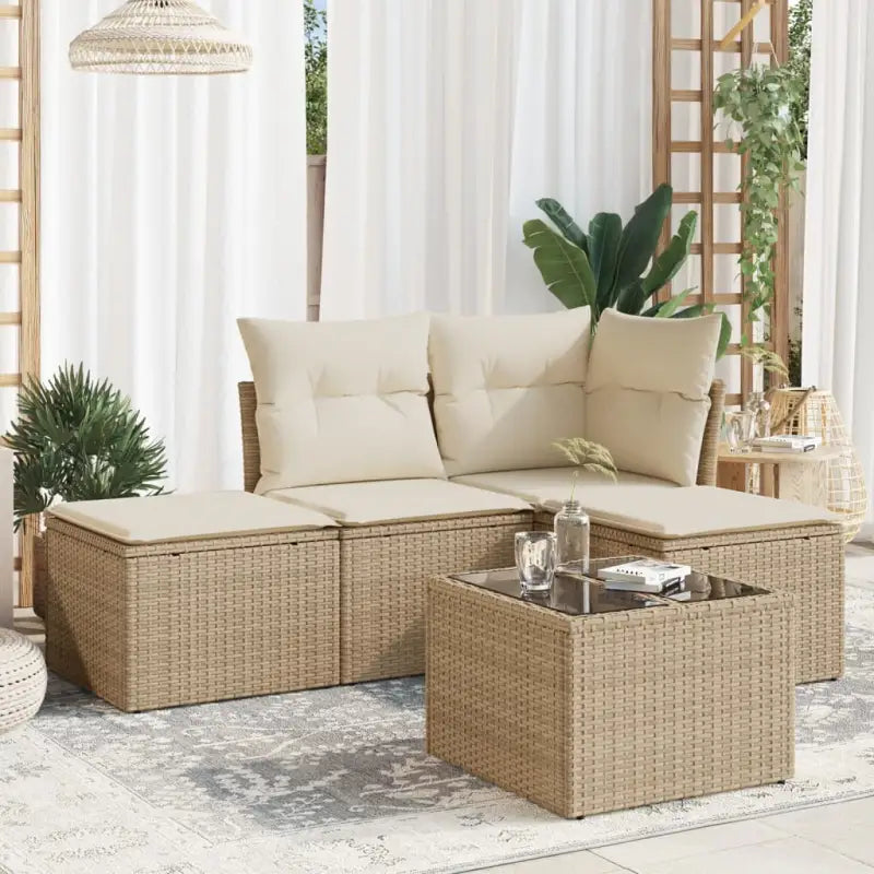Lounge tuinset met beige materiaal en gepoedercoat staal afmetingen - beige en crèmekleurig / Met tafel - Tuinsets