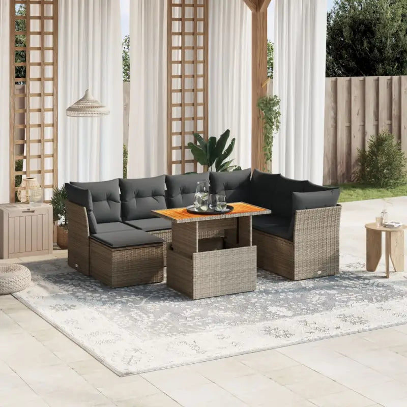 Lounge tuinset met beige materiaal en gepoedercoat staal Afmetingen - grijs en donkergrijs / 3x midden + 3x hoek