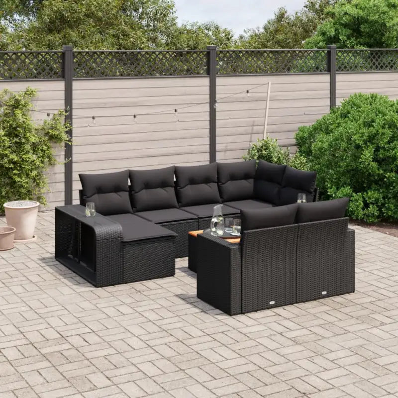 Lounge tuinset met beige materiaal en gepoedercoat staal afmetingen - Zwart / Hout - Tuinsets