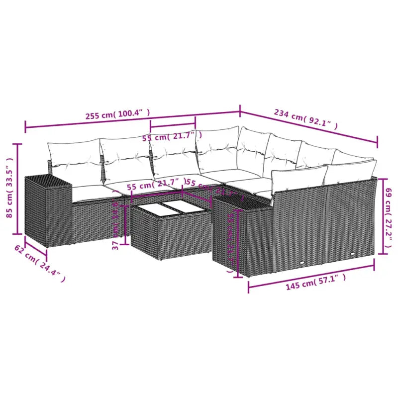 Lounge Tuinset met beige materiaal en gepoedercoat staal afmetingen - Tuinsets