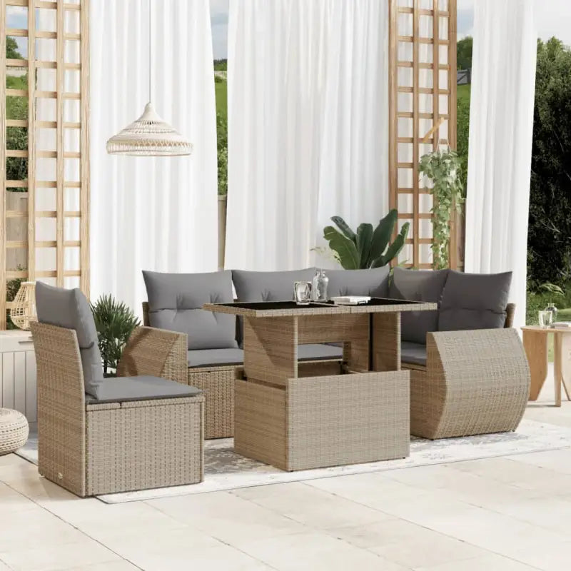 Lounge tuinset met beige materiaal en gepoedercoat staal afmetingen - Beige en grijs / Met tafel - Tuinsets