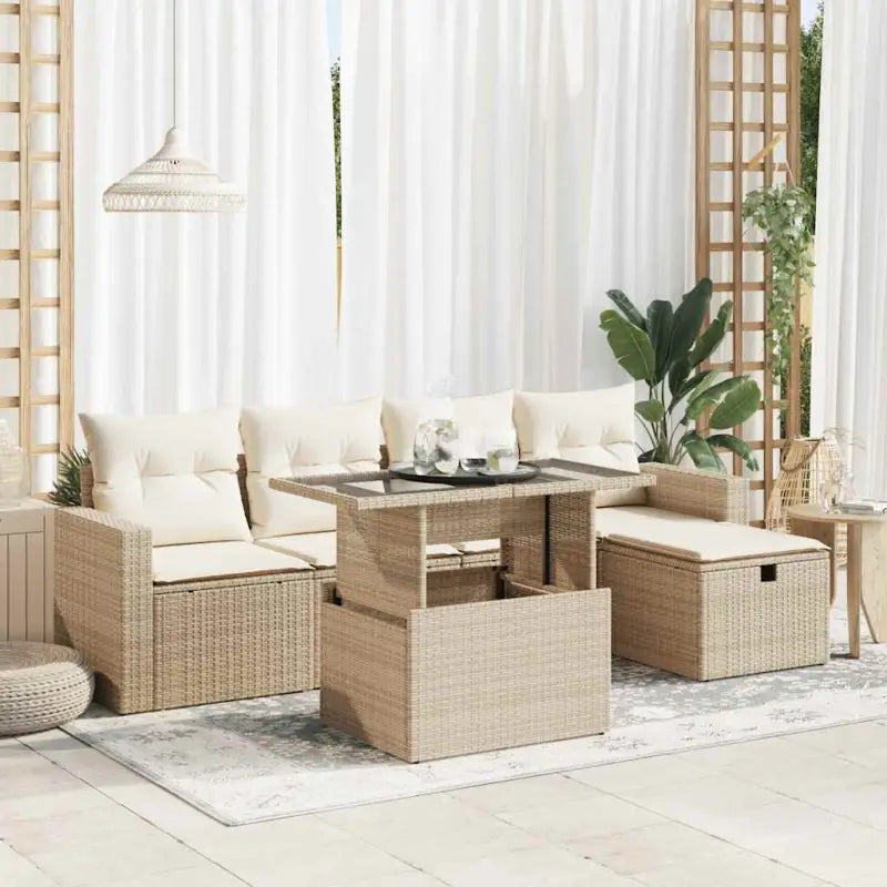 Lounge tuinset met beige materiaal en gepoedercoat staal afmetingen - beige en crèmekleurig / met opbergruimte