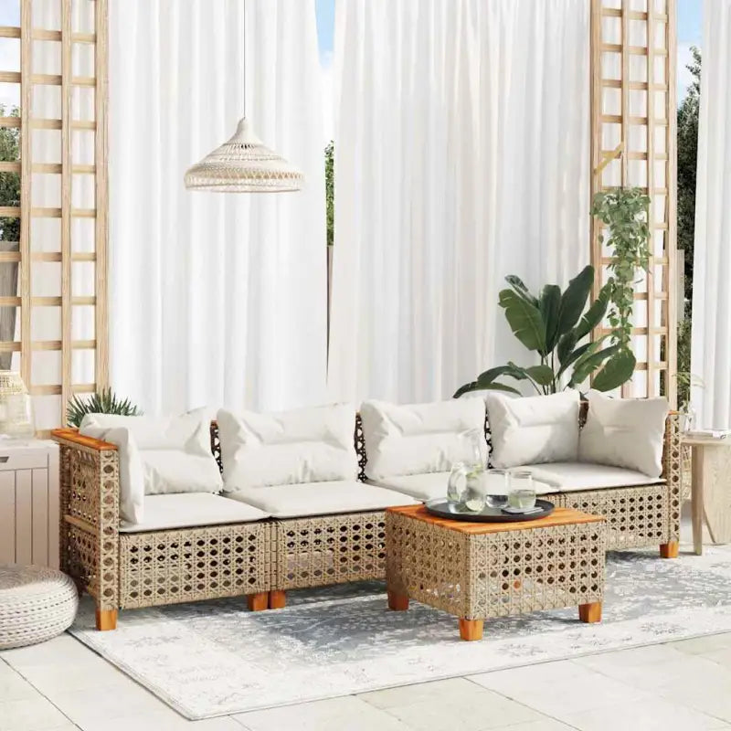 Lounge tuinset met grijs materiaal en natuurlijke olieafwerking - Beige / Lijngeweven - Tuinsets