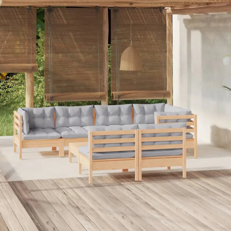 Lounge tuinset met massief grenenhout en voetenbank tafel - Bruin en grijs - Tuinsets