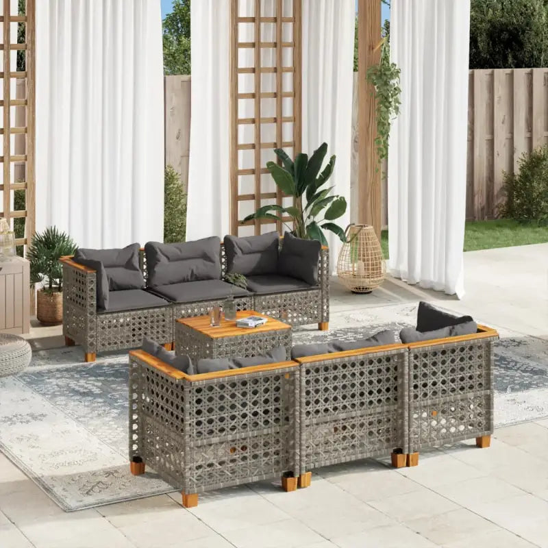 Lounge tuinset met natuurlijke olieafwerking en beige materiaal - Grijs / Lijngeweven - Tuinsets