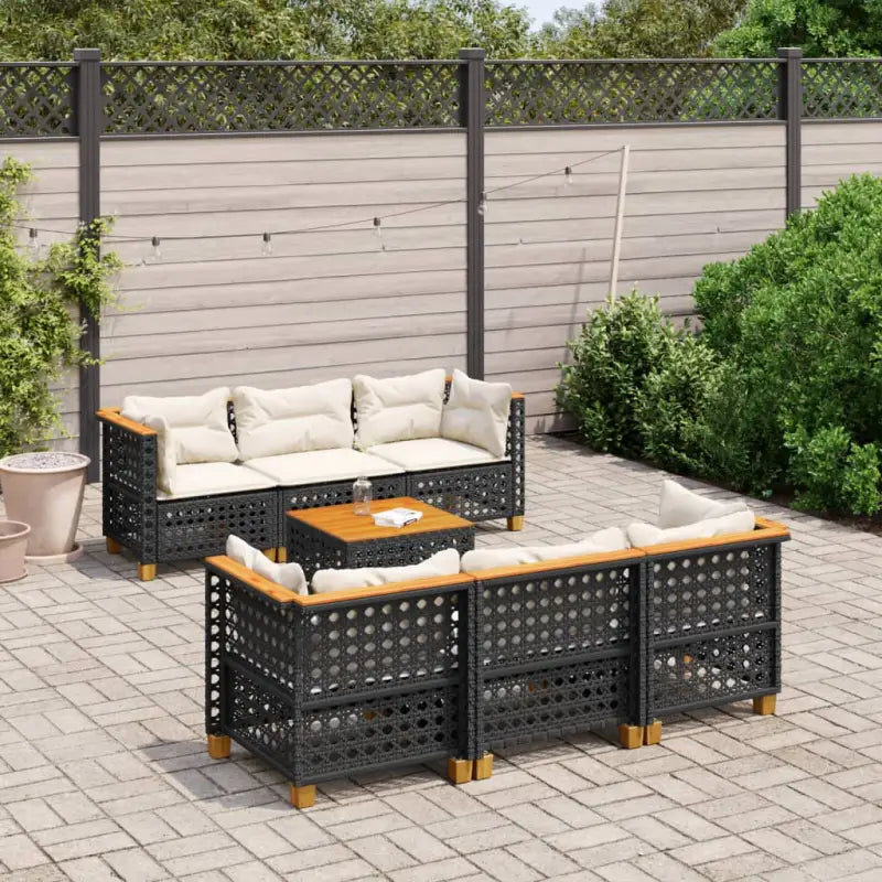 Lounge tuinset met natuurlijke olieafwerking en beige materiaal - Zwart / Lijngeweven - Tuinsets