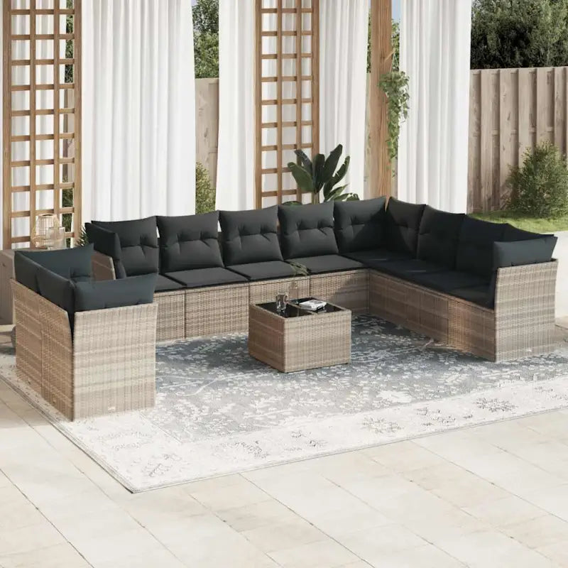 Lounge Tuinset met poly rattan en beige materiaal voor buitengebruik - Lichtgrijs / Met tafel - Tuinsets