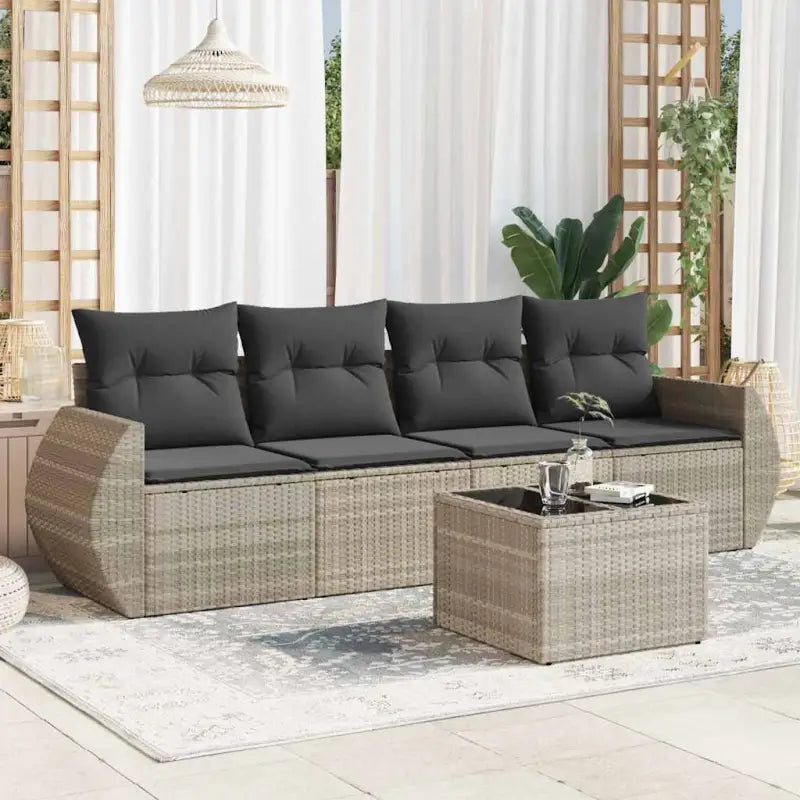 Lounge tuinset met poly rattan en gepoedercoat staal in zwart materiaal - Lichtgrijs / Met tafel - Tuinsets