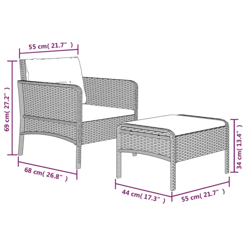Lounge Tuinset met Poly Rattan en metalen frame voor comfortabele zit - Tuinsets