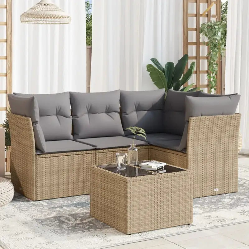 Lounge tuinset met waterdichte tas en beige materiaal van gepoedercoat staal - Beige en grijs / Met tafel - Tuinsets