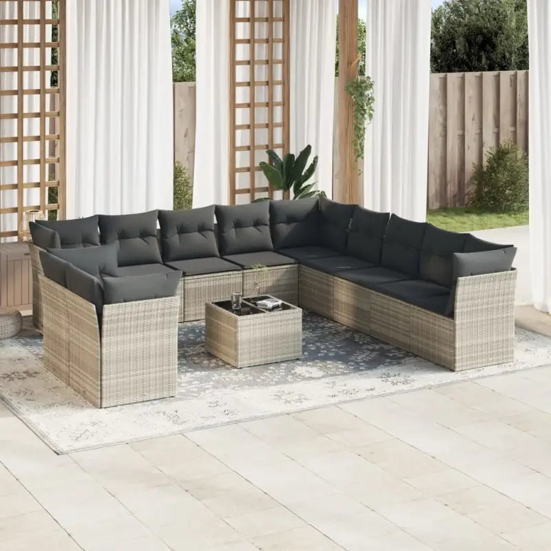 Lounge tuinset met waterdichte tas in zwart materiaal en gepoedercoat staal - Lichtgrijs / Met tafel - Tuinsets