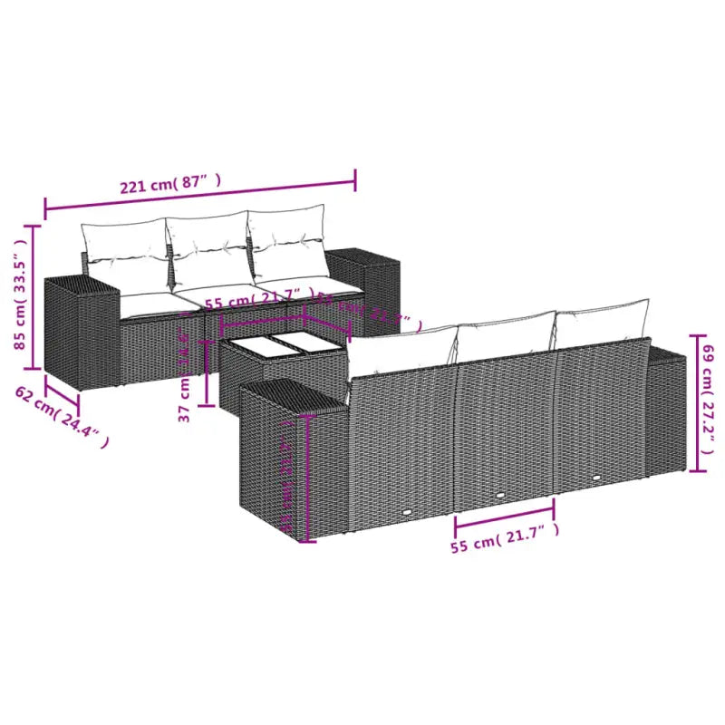 Lounge tuinset met waterdichte zak en zwart gepoedercoat staal - Tuinsets