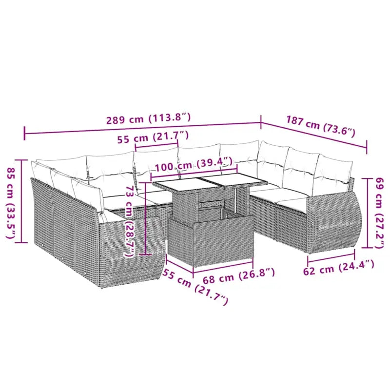 Lounge tuinset van beige materiaal en gepoedercoat staal met afmetingen - Tuinsets