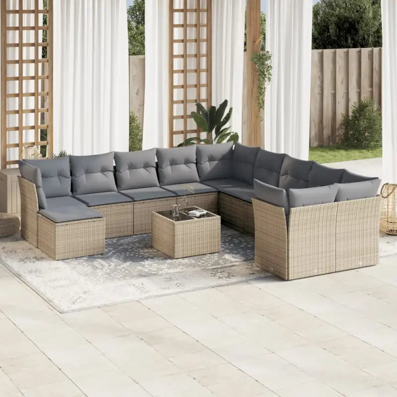 Lounge tuinset van beige materiaal en gepoedercoat staal met waterdichte tas - Beige en grijs / Met tafel - Tuinsets