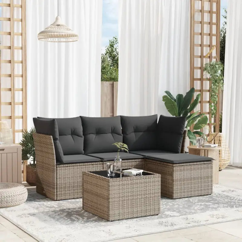 Lounge tuinset van beige materiaal en gepoedercoat staal afmetingen - Grijs / Met tafel - Tuinsets
