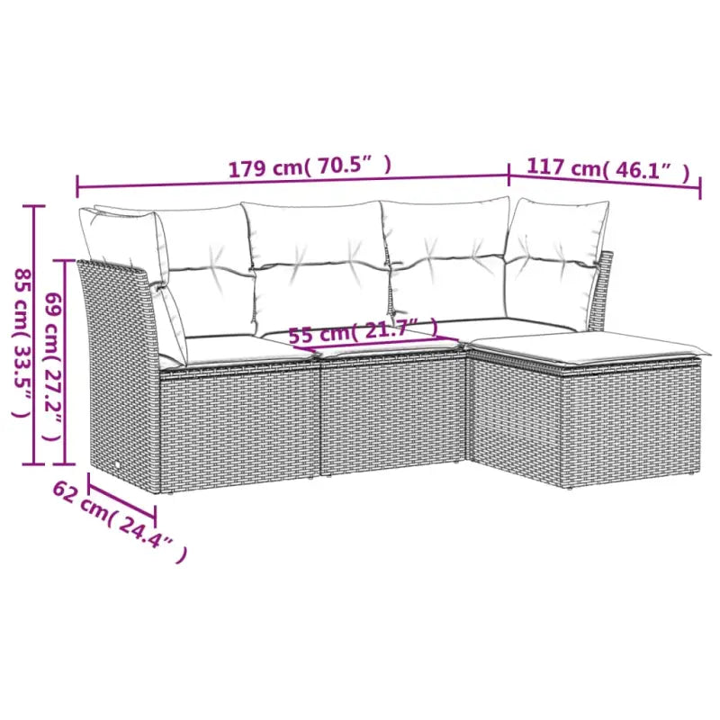 Lounge tuinset van beige materiaal en gepoedercoat staal afmetingen - Tuinsets