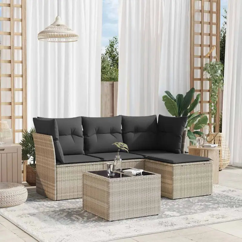 Lounge tuinset van beige materiaal en gepoedercoat staal afmetingen - Lichtgrijs / Met tafel - Tuinsets
