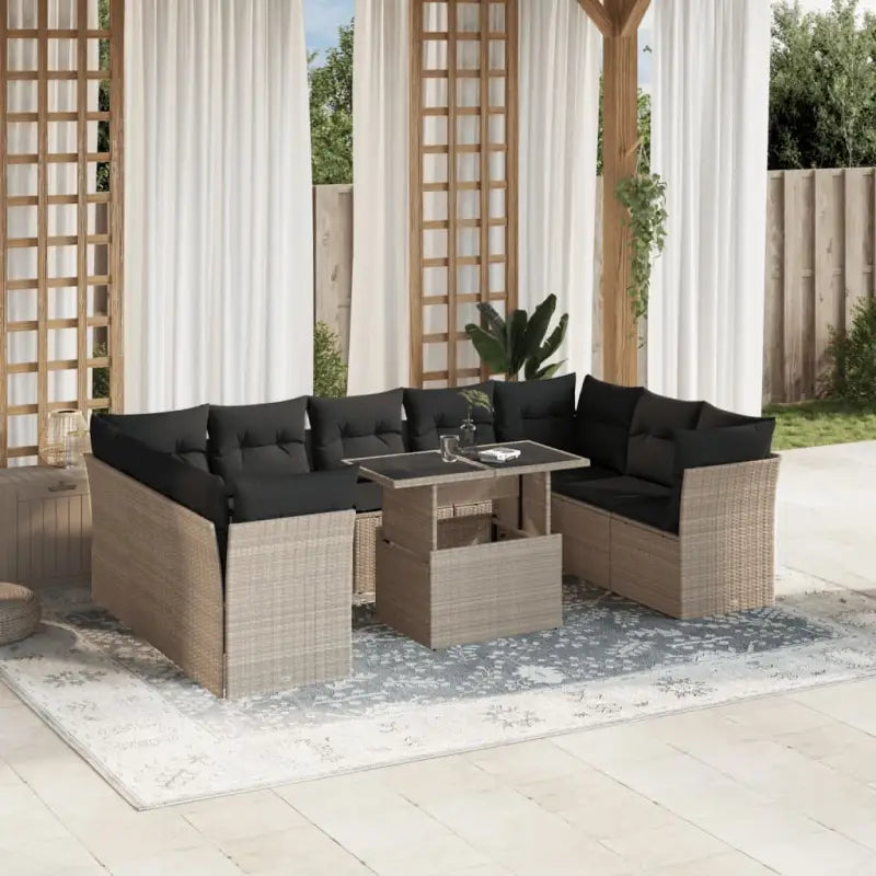 Lounge tuinset van beige materiaal en gepoedercoat staal - Lichtgrijs / zonder opbergruimte - Tuinsets
