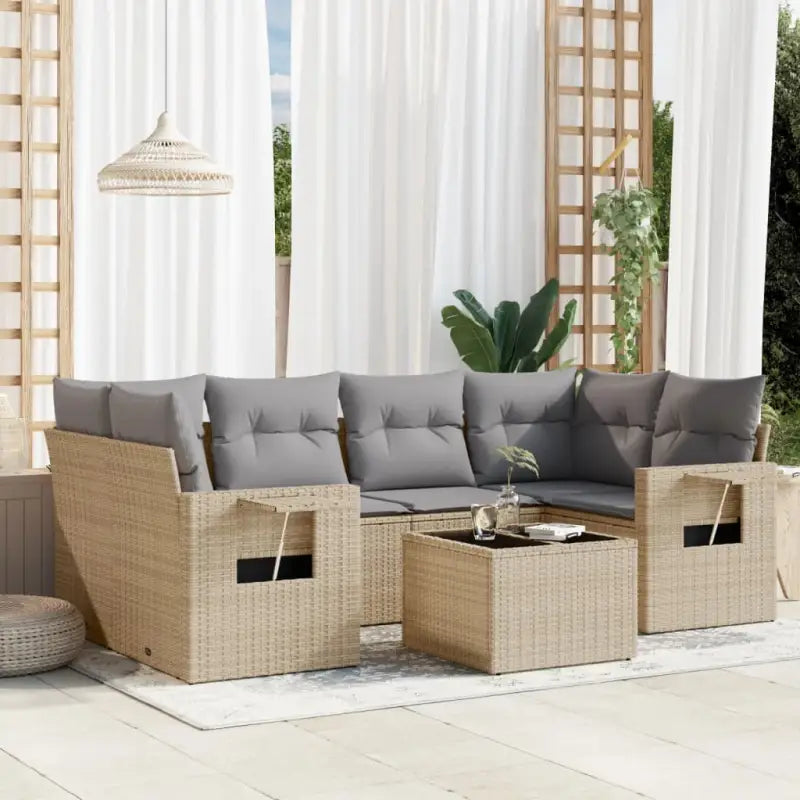 Lounge Tuinset van beige materiaal en gepoedercoat staal met perfecte afmetingen - Beige en grijs - Tuinsets