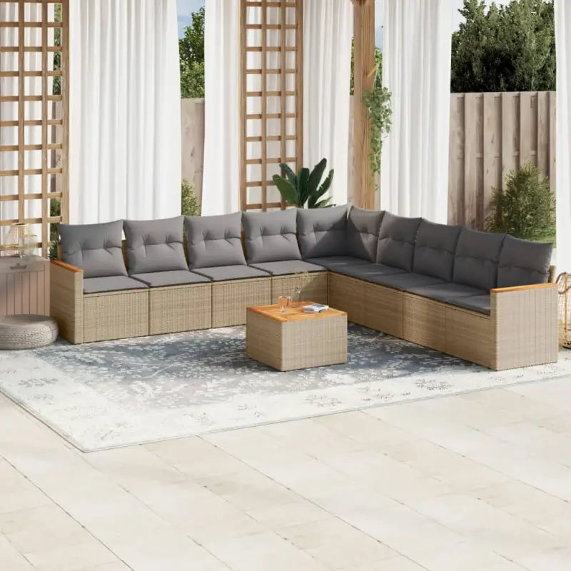 Lounge tuinset van beige materiaal en gepoedercoat staal voor buiten - Gemengd beige / Met tafel - Tuinsets