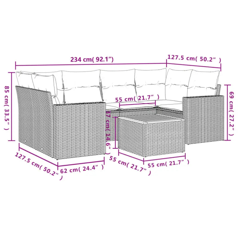 Lounge tuinset van beige materiaal met gepoedercoat staal en afmetingen - Tuinsets