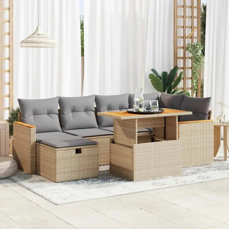 Lounge tuinset van beige materiaal met gepoedercoat staal afmetingen - Beige en grijs / met opbergruimte - Tuinsets
