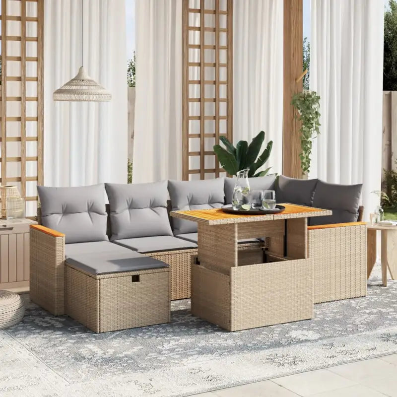 Lounge tuinset van beige materiaal met gepoedercoat staal afmetingen - Beige en grijs / zonder opbergruimte - Tuinsets