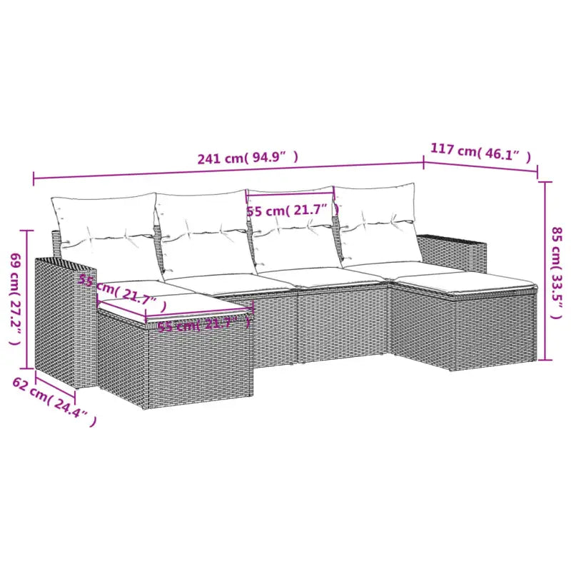 Lounge tuinset van gepoedercoat staal in beige materiaal met afmetingen - Tuinsets