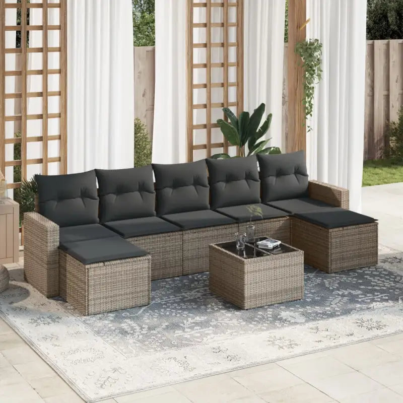 Lounge Tuinset van Gepoedercoat Staal in Beige Material met Afmetingen - Grijs / Met tafel - Tuinsets