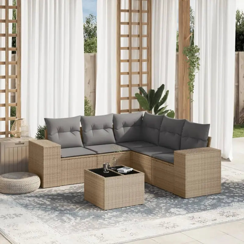 Lounge tuinset van gepoedercoat staal met beige materiaal en afmetingen - Beige en grijs / Met tafel - Tuinsets