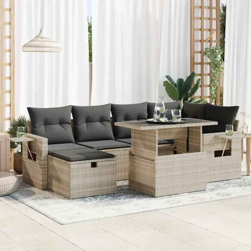 Lounge Tuinset van Gepoedercoat Staal met Beige Materiaal en Afmetingen - Lichtgrijs / met opbergruimte - Tuinsets