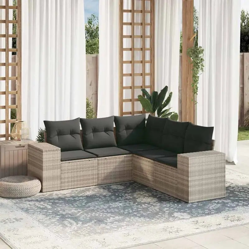 Lounge tuinset van gepoedercoat staal met beige materiaal en afmetingen - Lichtgrijs / Zonder tafel - Tuinsets