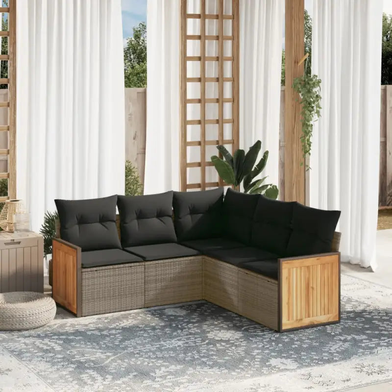 Lounge tuinset van gepoedercoat staal met beige materiaal en afmetingen - Grijs / Zonder tafel - Tuinsets