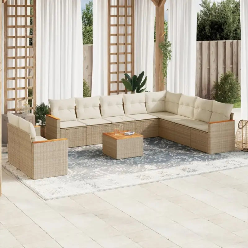 Lounge tuinset van gepoedercoat staal met beige materiaal en optimale afmetingen - Beige / Met tafel - Tuinsets