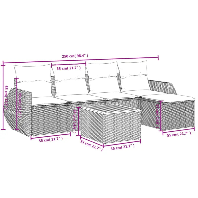 Lounge tuinset van grijs materiaal en gepoedercoat staal afmetingen - Tuinsets