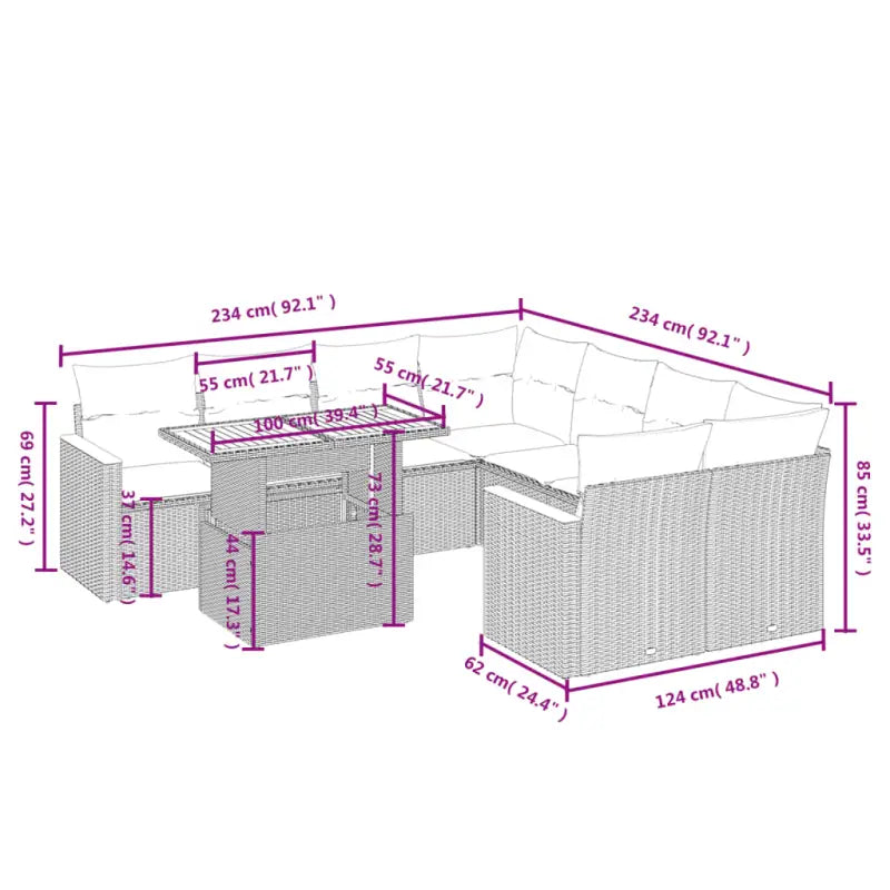 Lounge tuinset van grijs materiaal en gepoedercoat staal - Tuinsets