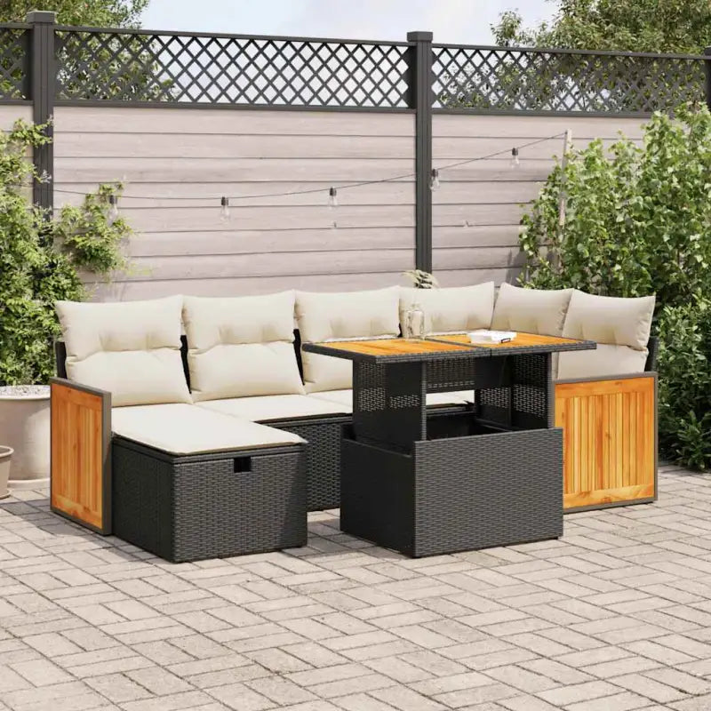 Lounge tuinset van grijs materiaal met gepoedercoat staal en afmetingen - Zwart en crème / met opbergruimte - Tuinsets