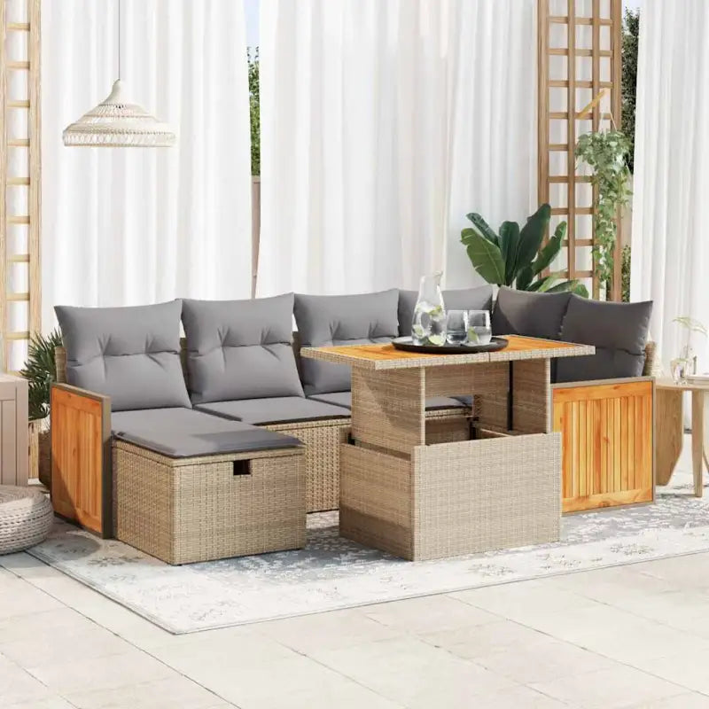 Lounge tuinset van grijs materiaal met gepoedercoat staal en afmetingen - Beige en grijs / met opbergruimte - Tuinsets