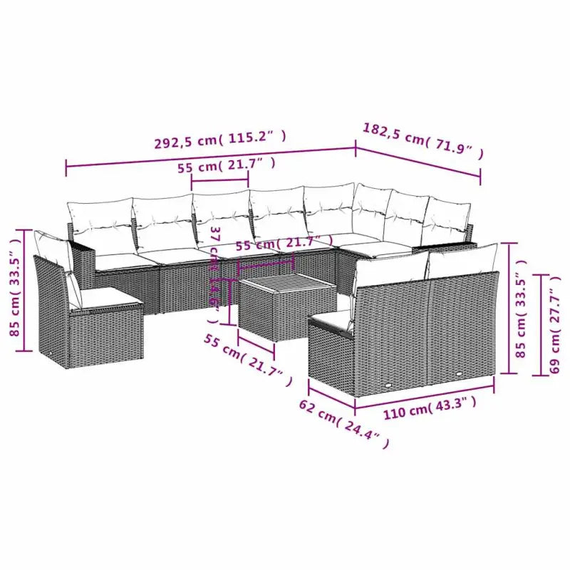 Lounge Tuinset van grijs materiaal met gepoedercoat staal afmetingen - Grijs - Tuinsets