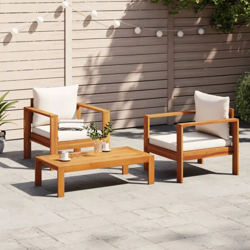 Lounge Tuinset van massief acaciahout met wasbare hoes en olieafwerking - Crème / 2x stoel + tafel - Tuinsets