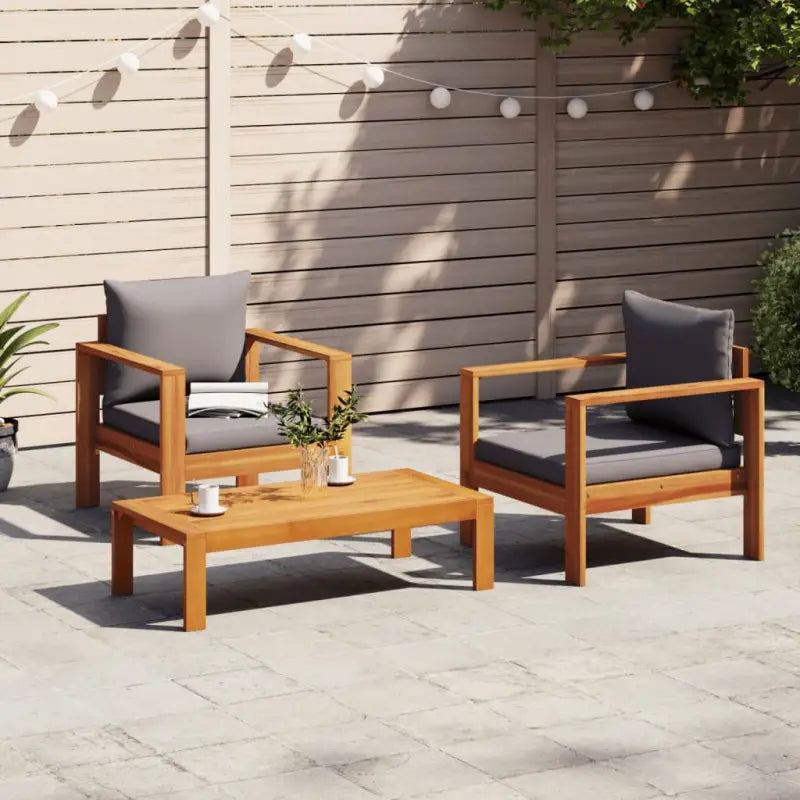 Lounge Tuinset van massief acaciahout met wasbare hoes en olieafwerking - Donkergrijs / 2x stoel + tafel - Tuinsets