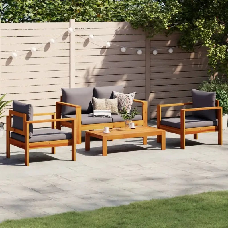 Lounge Tuinset van massief acaciahout met wasbare hoes en olieafwerking - Donkergrijs / 2x stoel + Bank + Tafel