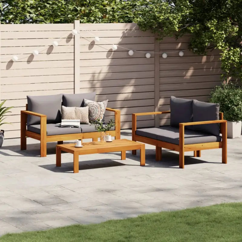 Lounge Tuinset van massief acaciahout met wasbare hoes en olieafwerking - Donkergrijs / 2x Bank + Tafel - Tuinsets