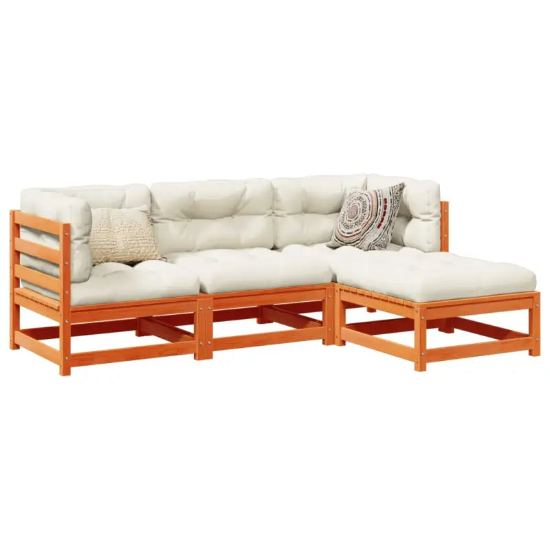 Lounge Tuinset van Massief Grenenhout met Modulair Ontwerp en Hoogte Rugleuning - Wasbruin - Tuinsets